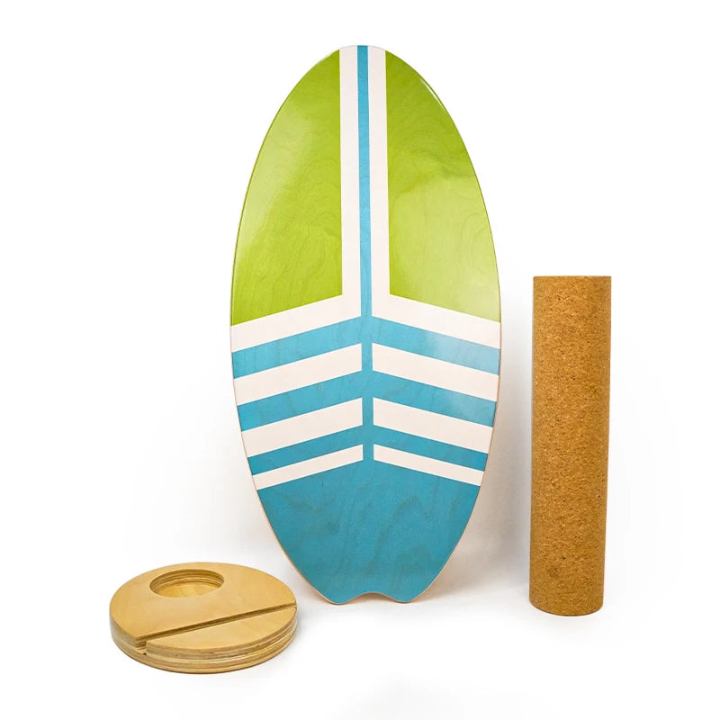 Decorative surfboard-shaped item with a cork base and lid on a white background
